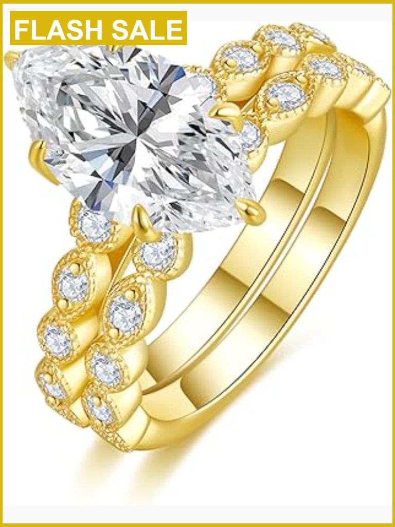 4ct Marquise Moissanite Engagement Ring Set Vintage Milgrain Bridal Set Size 9